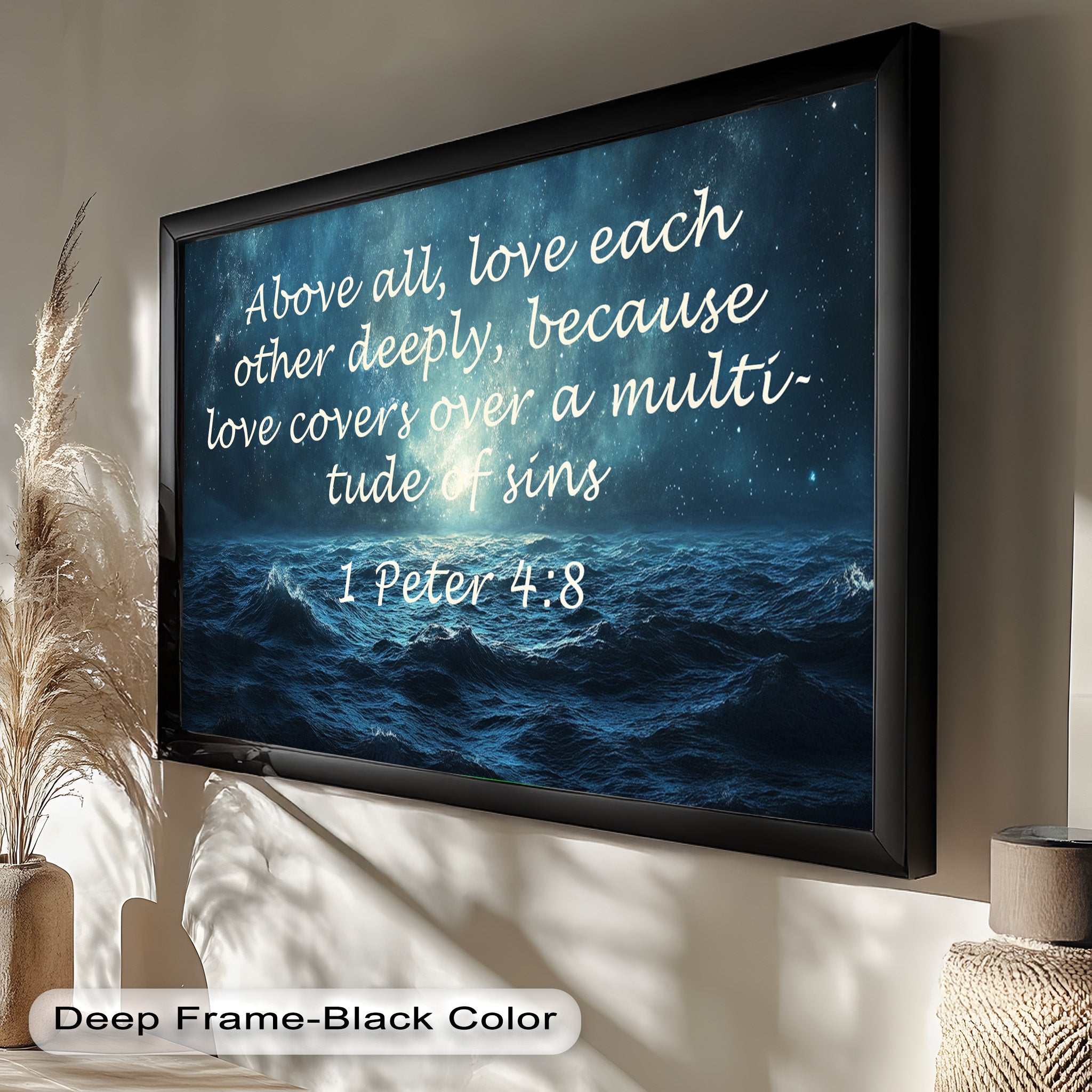 1 Peter 4:8 Love and Forgiveness Bible Verse Oil Painting - Christian Home Decor, Religious Wall Art, Gift for Baptism & Weddings
