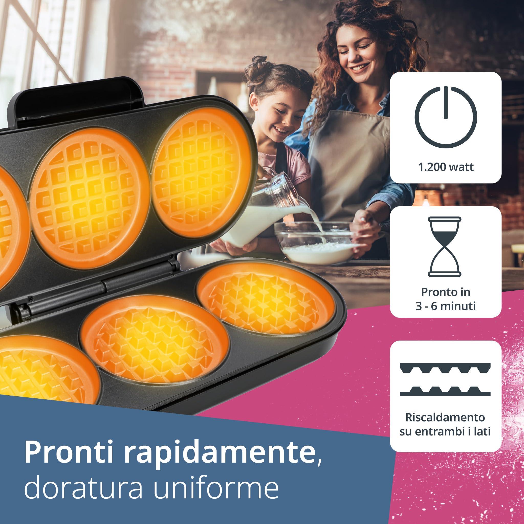 ADE XL Waffle Maker - 3 Round Non-Stick Waffle Iron with 1200W Power - Perfect for Kids Birthday Parties, Family Breakfast & Holiday Celebrations