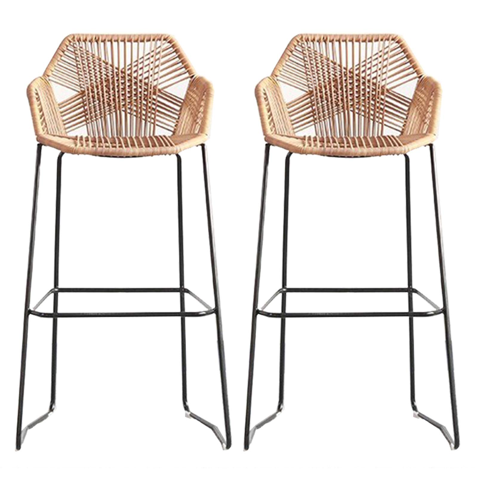 2 PCS Rattan Bar Stools for Kitchen Counter - 65/75cm Adjustable Height with Footrest, Back Support, Perfect for Breakfast Nook, Dining Room or Home Bar Decor - Sitting Height 75cm