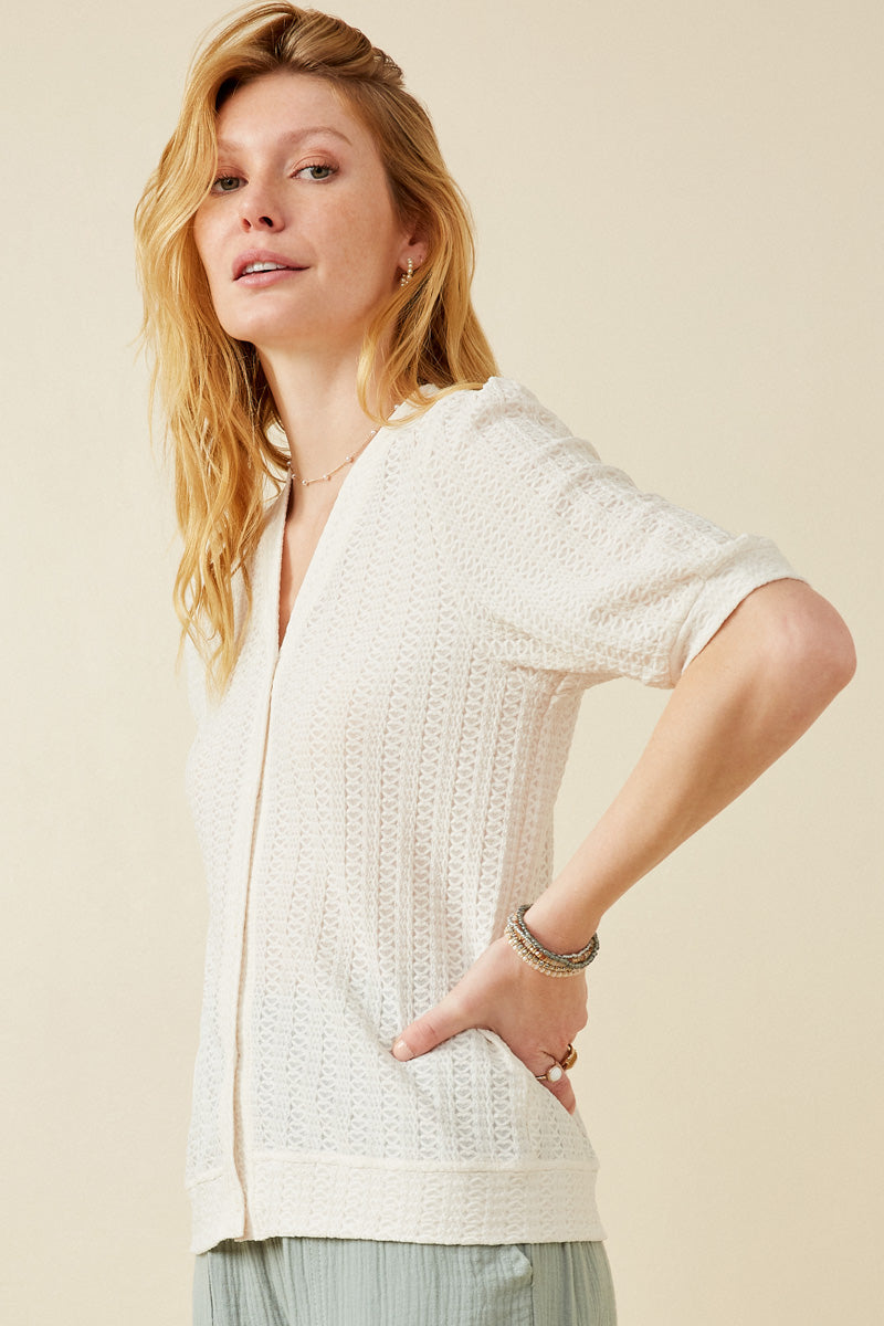 Heart Knitted Puff Sleeve Knit Top for Women - Cozy Winter Sweater with Romantic Heart Design - Perfect for Date Nights & Holiday Parties