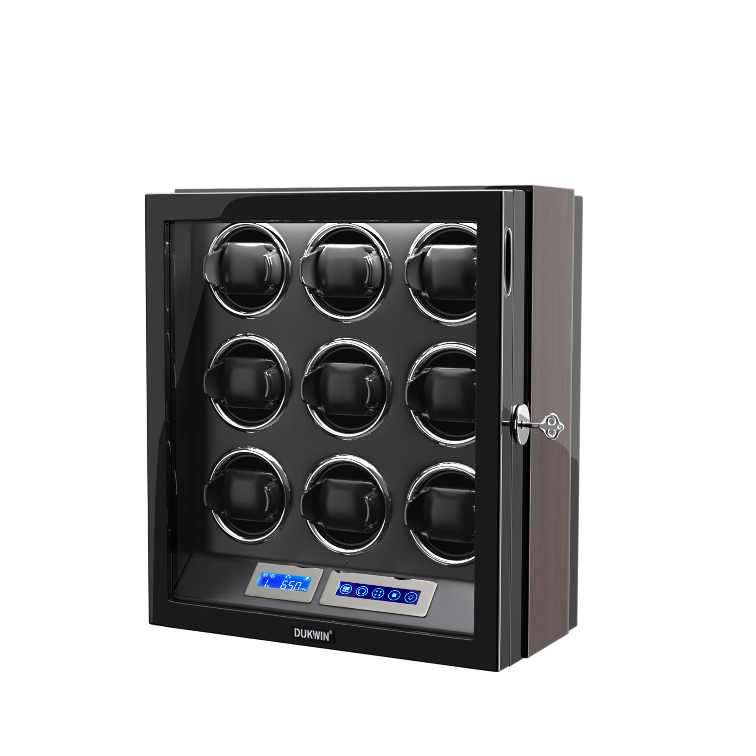 DUKWIN Automatic Watch Winder with LCD Touch Screen & Remote Control - Premium Watch Storage Case for 9/12 Automatic Watches | Perfect for Watch Collectors, Travel & Luxury Home Display