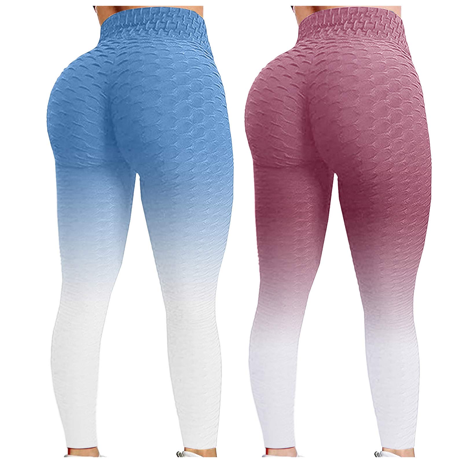 FAMOORE Women's High Waist Yoga Pants with Tummy Control - 2PC Bubble Hip Lifting Workout Leggings for Running, Fitness & Exercise | Perfect for Yoga, Gym & Casual Wear