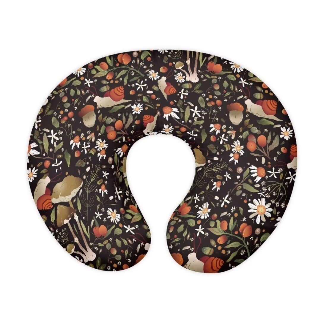 Jeiento Forest Mushroom Snail Nursing Pillow Cover - Elastic U-Shaped Breastfeeding Pillow Slipcover - Removable Washable Cover for Nursing & Bottle Feeding - Perfect for Moms & Babies at Home or Travel