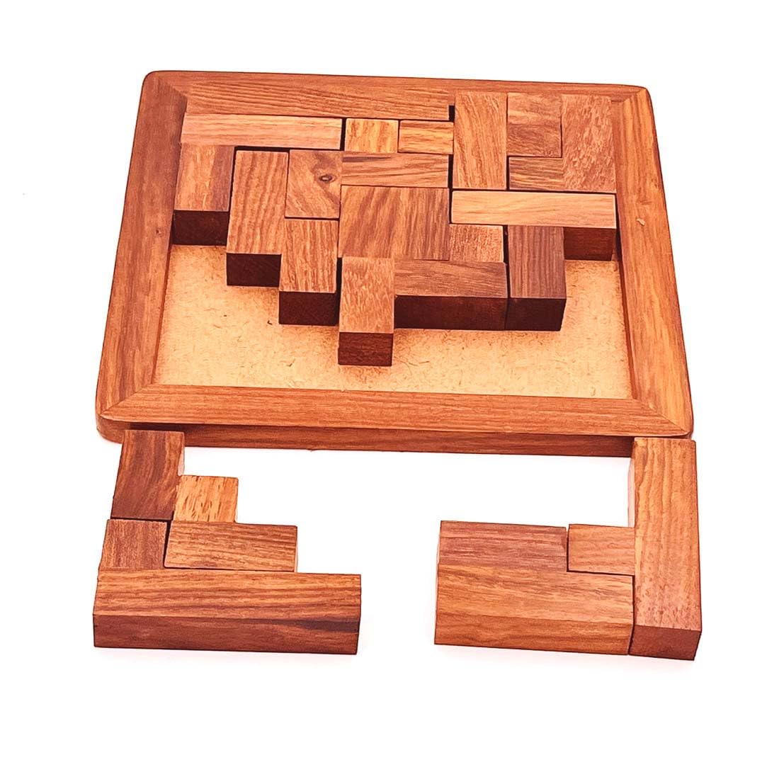 Zyntix 6-Inch Handmade Indian Wooden Jigsaw Puzzle Square Plate - 3D Wood Puzzle for Kids & Adults | Brain Teaser Toy for Children's Learning & Family Game Night | Perfect for Birthday Gifts, Classroom Activities & Stress Relief (Brown)