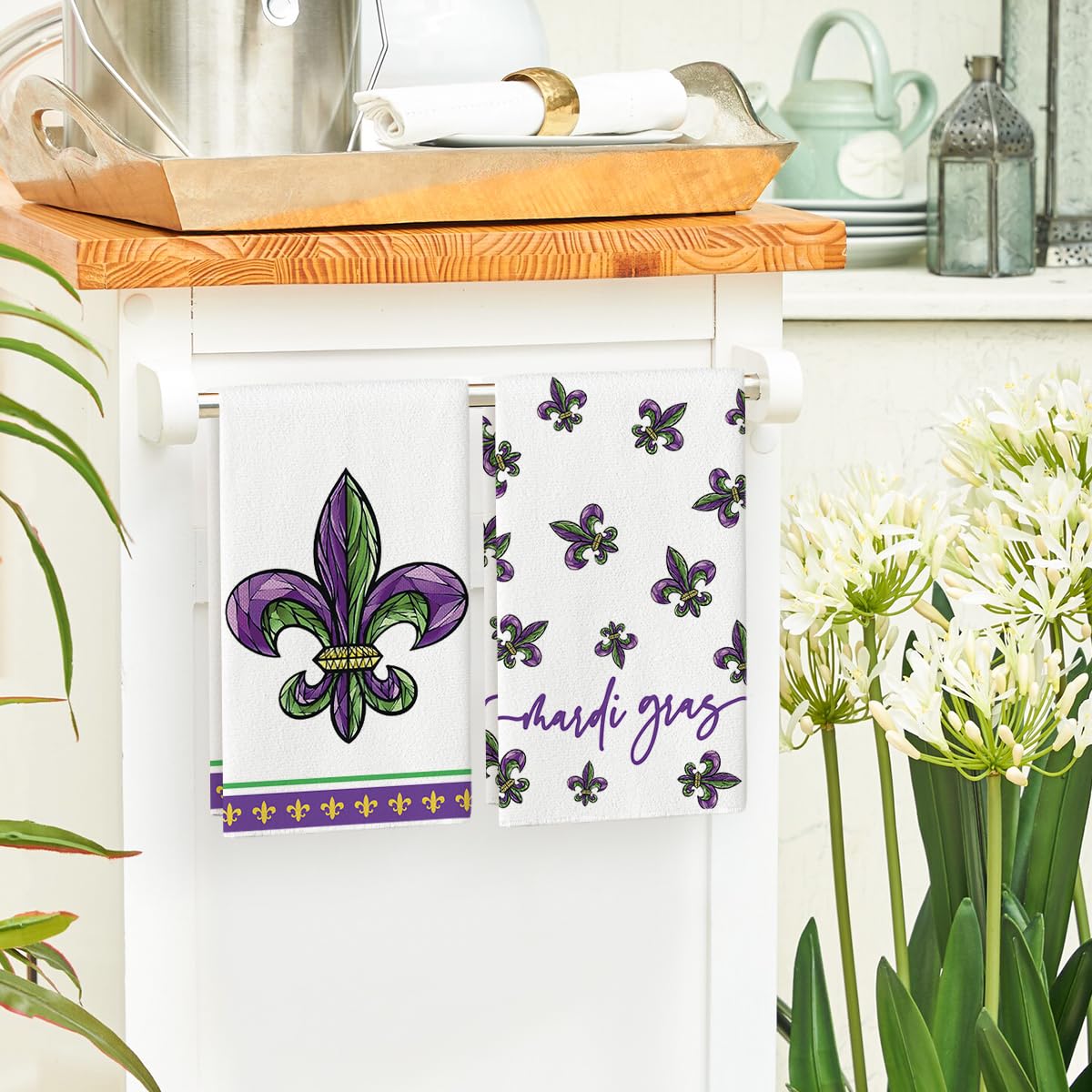 Artoid Mode Iris Mardi Gras Kitchen Towels Set of 2 - 18x26 Inch Decorative Dish Cloths & Hand Towels for Festive Cooking, Baking and Holiday Home Decor