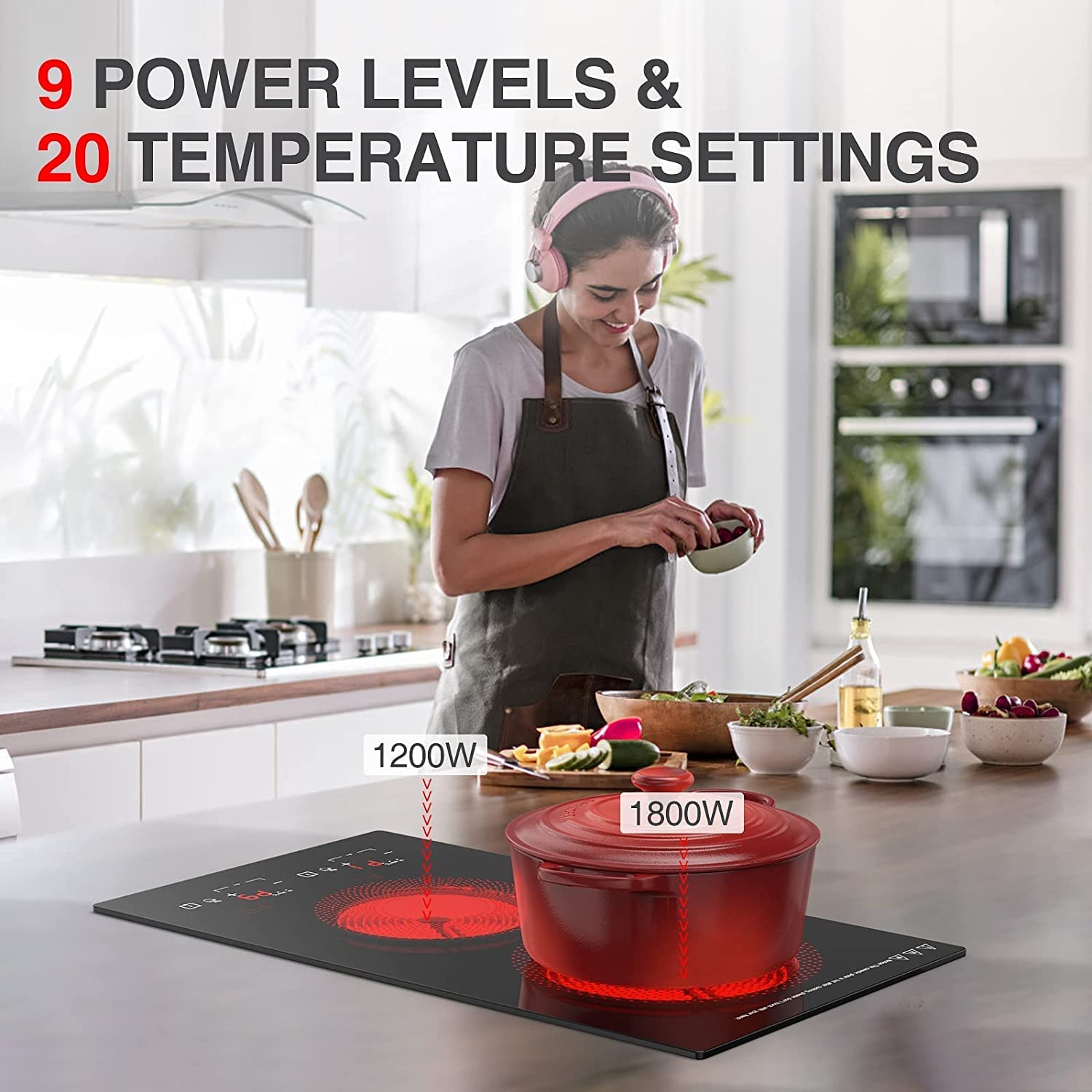 3000W Electric Cooktop with 2 Infrared Burners - 12