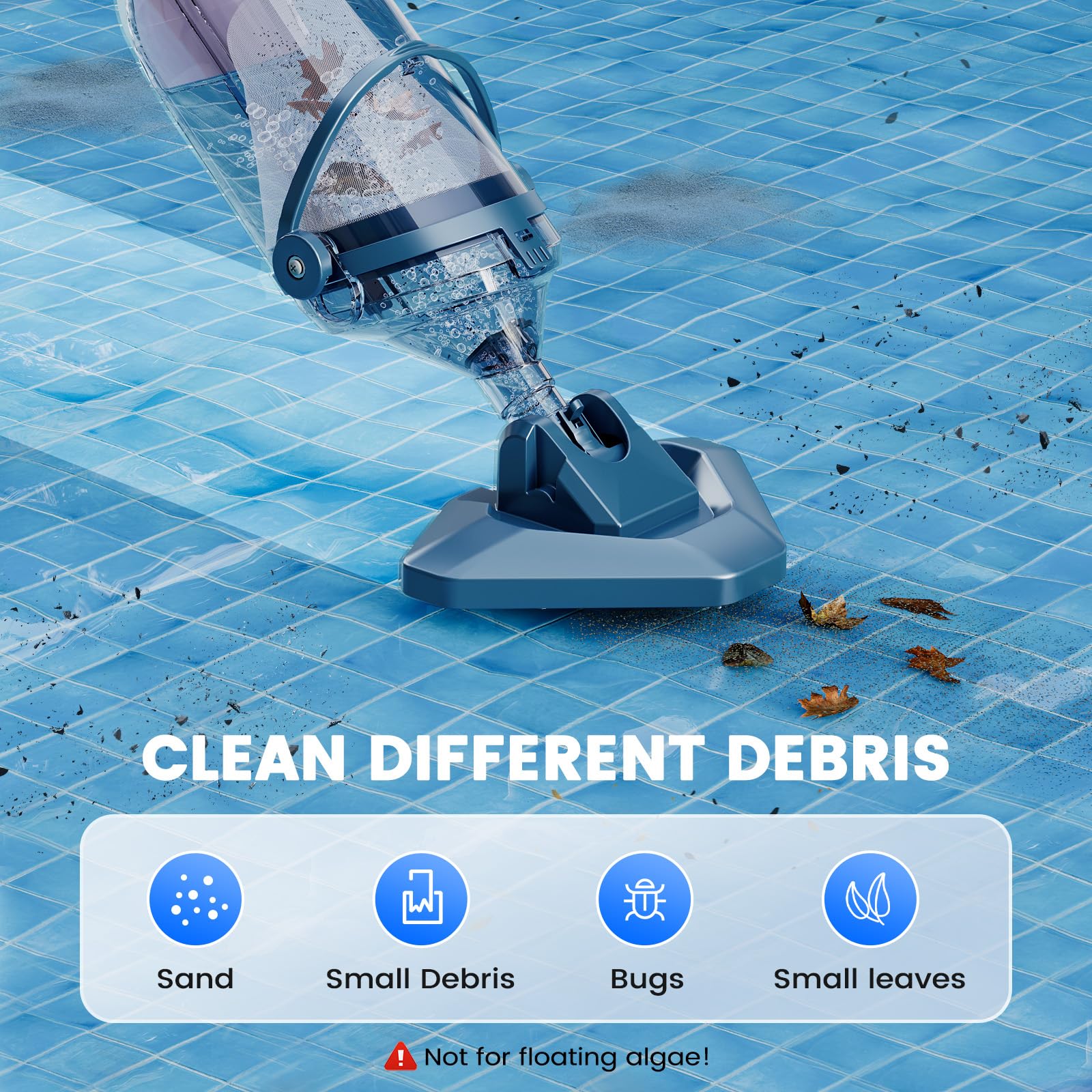 2024 Upgraded Rechargeable Cordless Pool Vacuum - Powerful 18.5 GPM Suction, 60-Min Runtime for Efficient Leaf & Debris Removal | Perfect for Above Ground & Inground Pools, Spas & Water Features | Easy Maintenance & Quick Cleanup