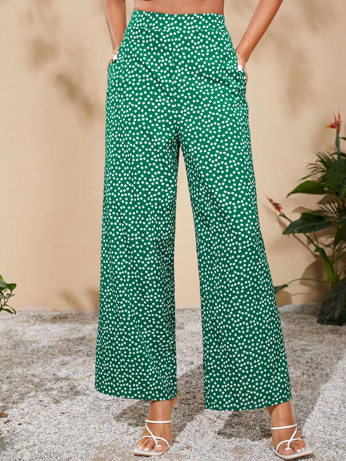 Women's Floral Print Wide Leg Pants with Slant Pockets - Casual Comfort Pants for Home, Office & Everyday Wear | Trendy Plus Size Trousers for Work, Travel & Relaxation