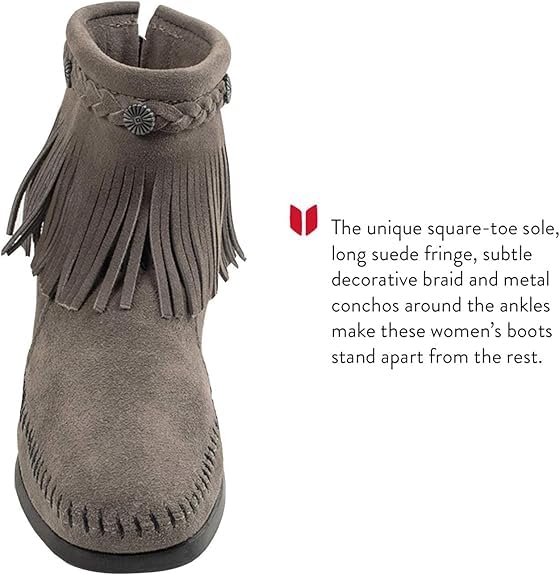 Minnetonka Women's High Top Back Zip Boots - Genuine Leather Ankle Booties for Women | Comfortable & Stylish Western Boots | Perfect for Casual Outfits, Fall Fashion & Country Music Festivals