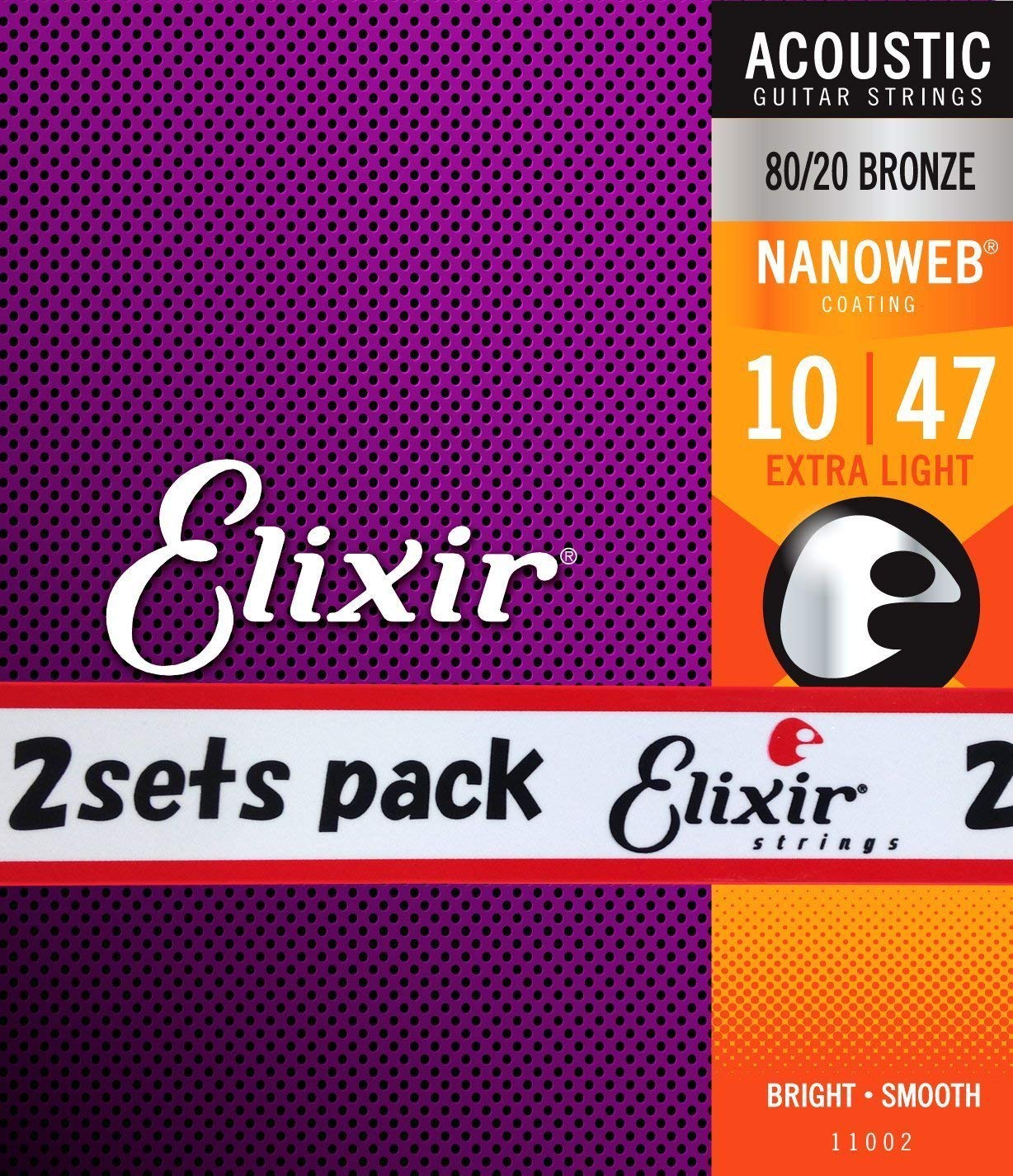 Elixir Nanoweb Extra Light Acoustic Guitar Strings 2-Pack - Best for Folk & Fingerstyle Playing - Perfect for Beginners & Travel Guitars