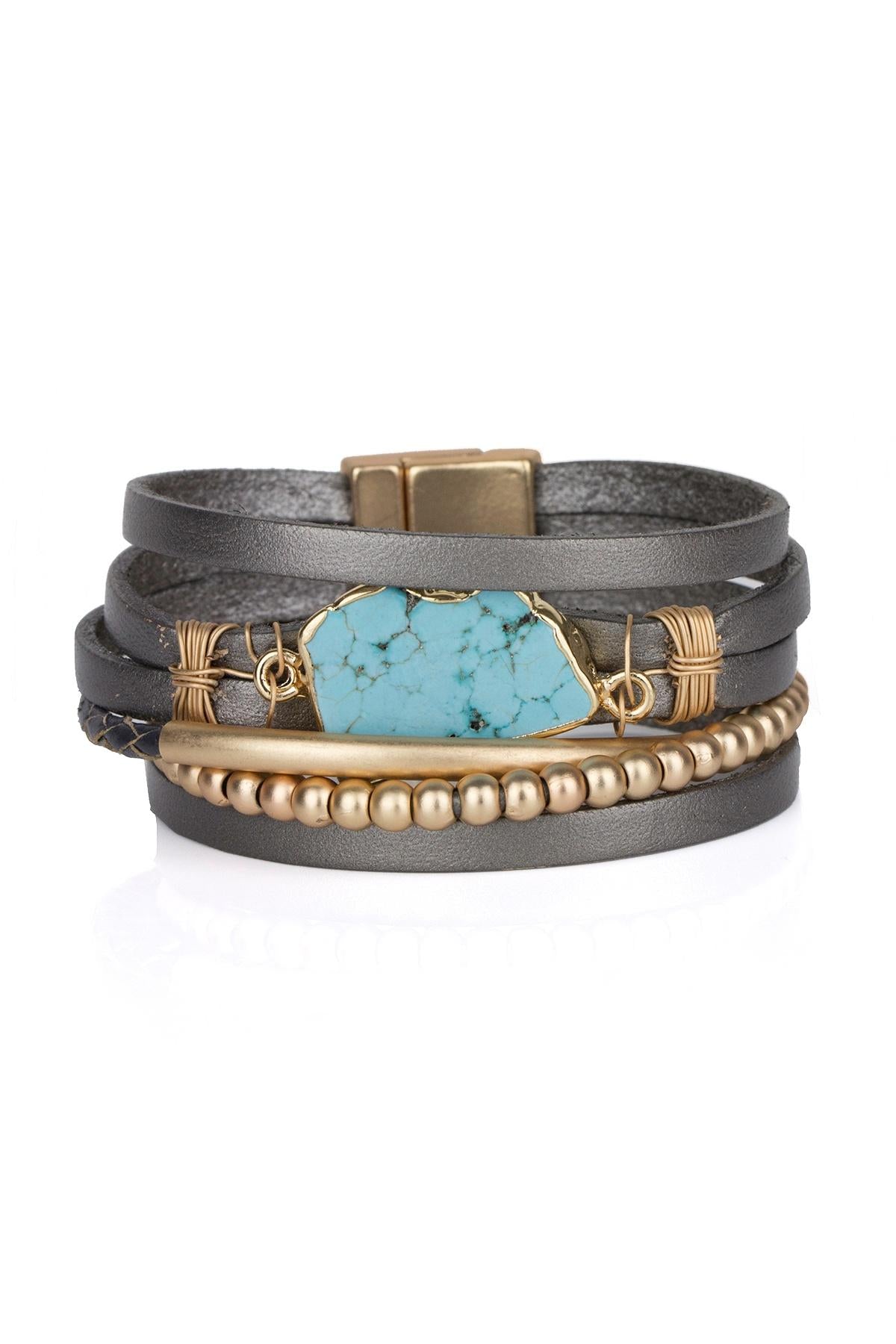 Handmade Playa Leather Wrap Bracelet for Women - Adjustable Boho Chic Wristband for Casual Wear, Beach Outfits & Festival Fashion