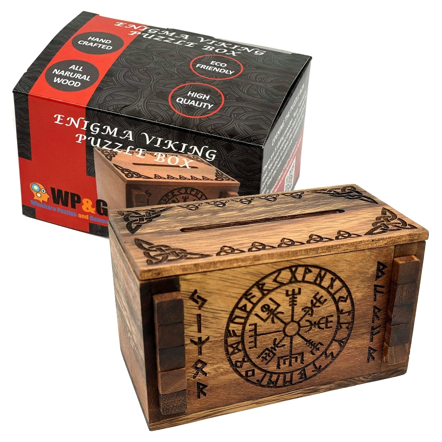 Enigma Viking Secret Puzzle Box - Wooden IQ Trick Lock with Hidden Compartments for Money & Gift Cards | Brain Teaser Challenge | Perfect for Gifts, Escape Rooms & Treasure Hunts