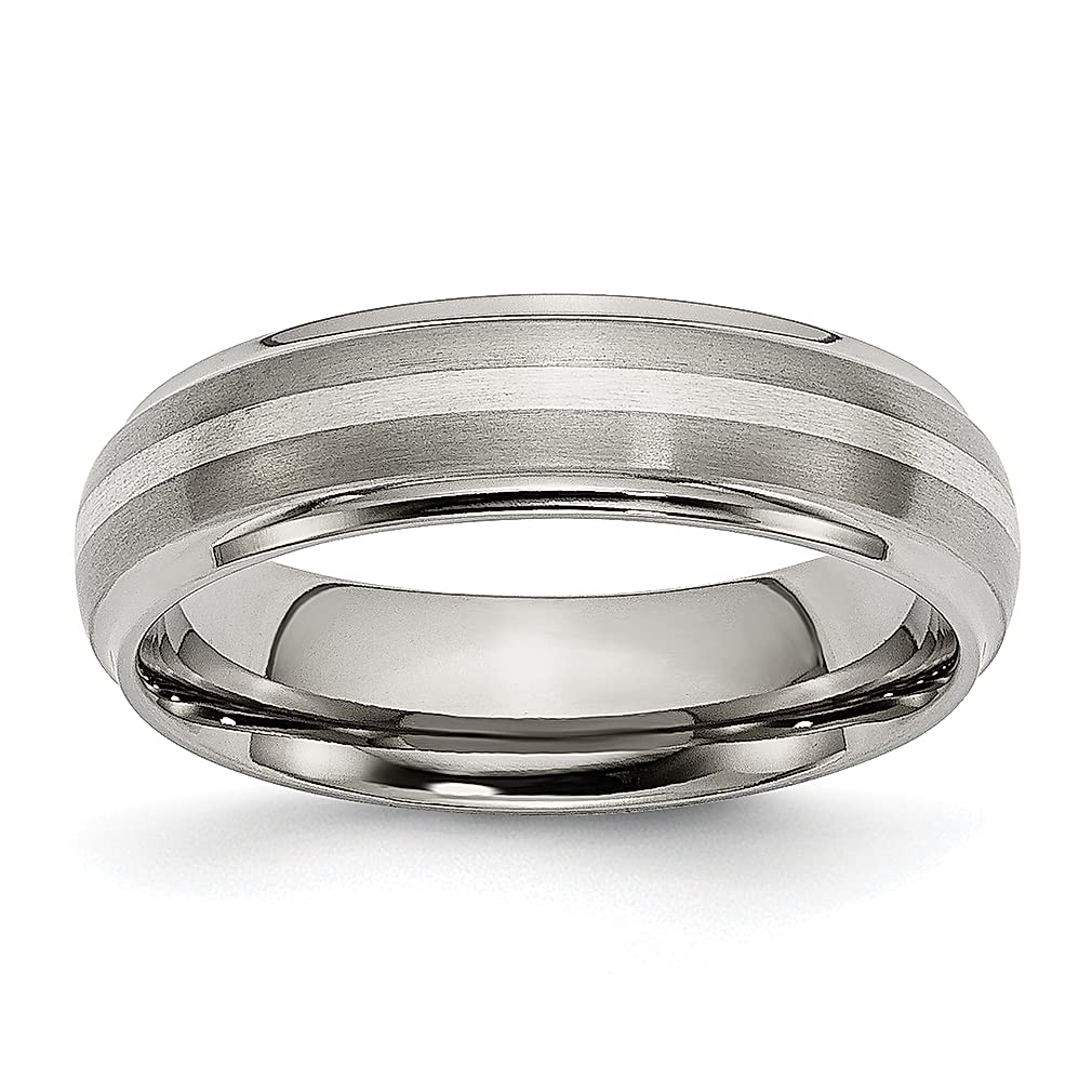 ICE CARATS Titanium 925 Sterling Silver Inlay 6mm Ridged Edge Band Ring - Men's Wedding Ring, Fine Jewelry for Him, Gifts for Dad, Husband & Boyfriend - Perfect for Anniversaries, Engagements & Special Occasions