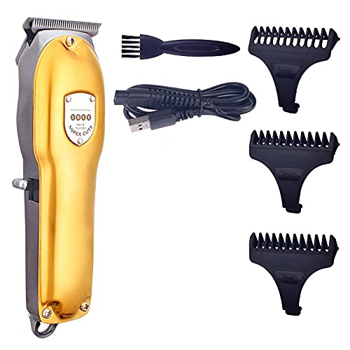 Professional Rechargeable Electric Hair Clipper Trimmer for Men - Low Noise Cordless Hair Cutting Machine & Beard Shaver with Gold P93140 Box - Perfect for Home Barbering, Grooming, and DIY Haircuts
