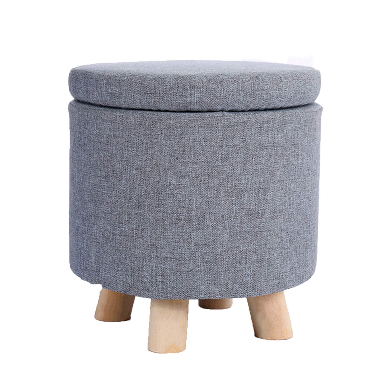 Foldable Storage Footrest Stool with Removable Linen Cover - Multifunctional Round Futon Chair for Home, Office & Nursery - Gray (32