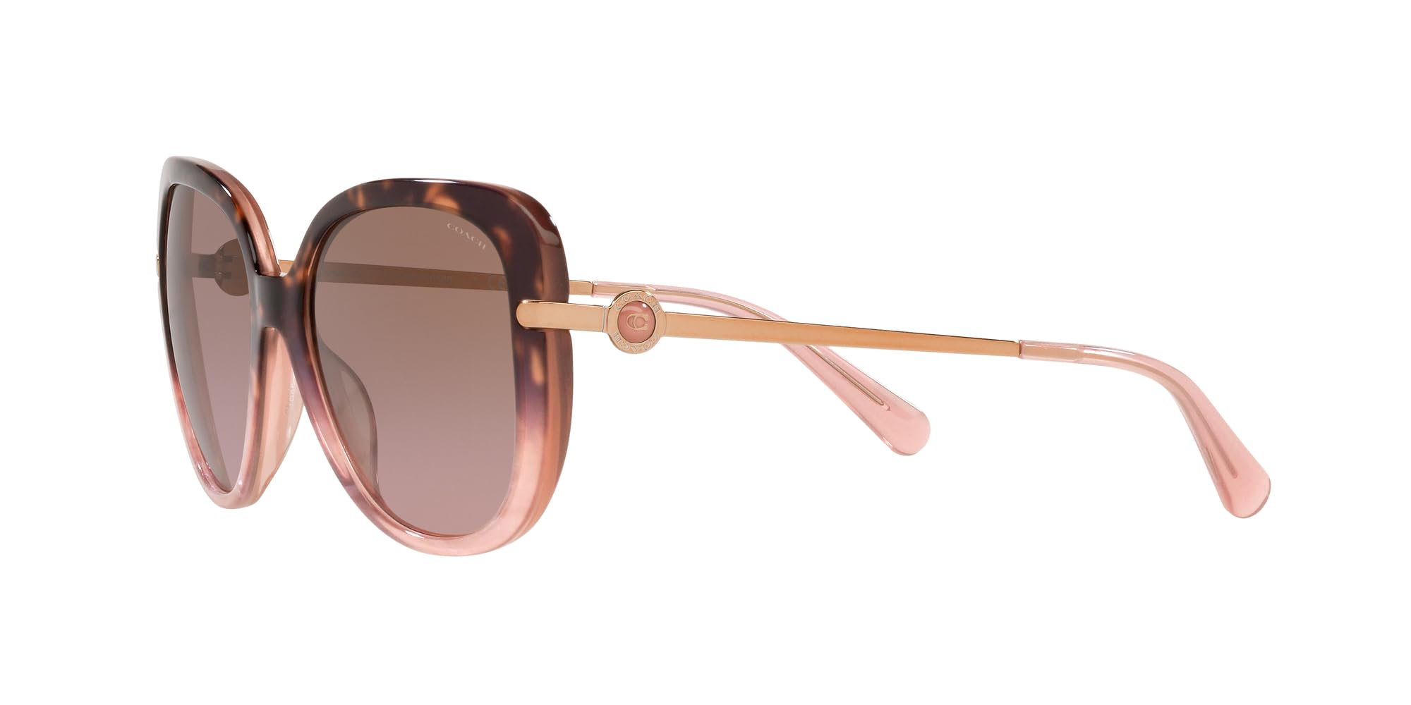 Coach HC8320 Sunglasses for Women – Rose Tortoise & Brown Pink Gradient Lenses, 55mm UV Protection – Perfect for Outdoor, Beach, and Driving