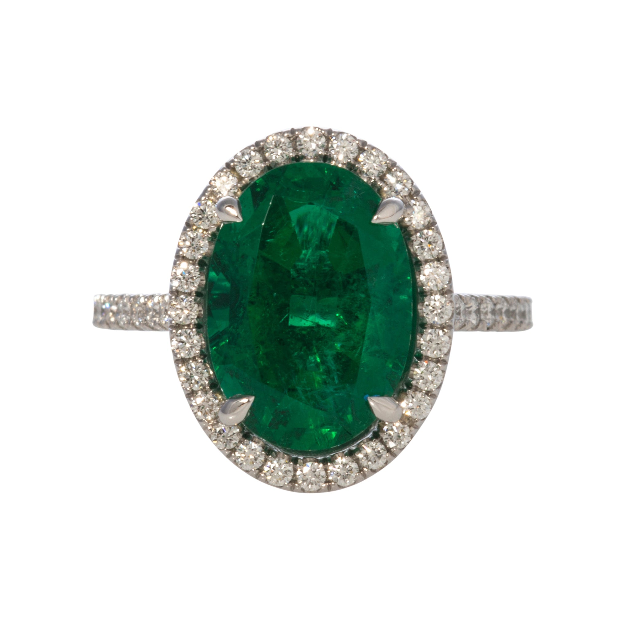 4.44ct Oval Emerald & Pavé Diamond Halo Platinum Engagement Ring - Perfect for Wedding, Proposal & Anniversary Gifts