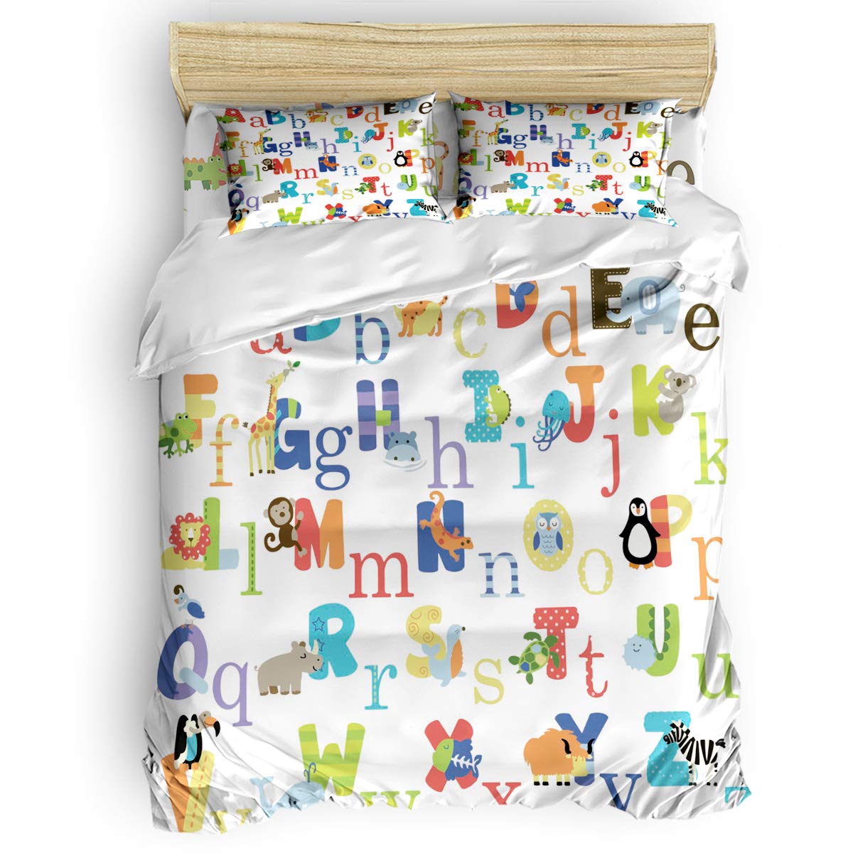 3-Piece Kids Animal Alphabet Bedding Set - Twin Size Duvet Cover & Pillowcases for Children, Teens & Adults | Colorful Printed Nursery Decor for Boys & Girls