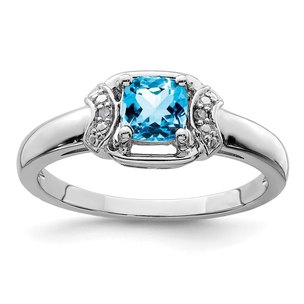 Diamond2Deal 925 Sterling Silver Diamond & Blue Topaz Engagement Ring (0.72ct) - Elegant Wedding Proposal, Anniversary Gift for Her