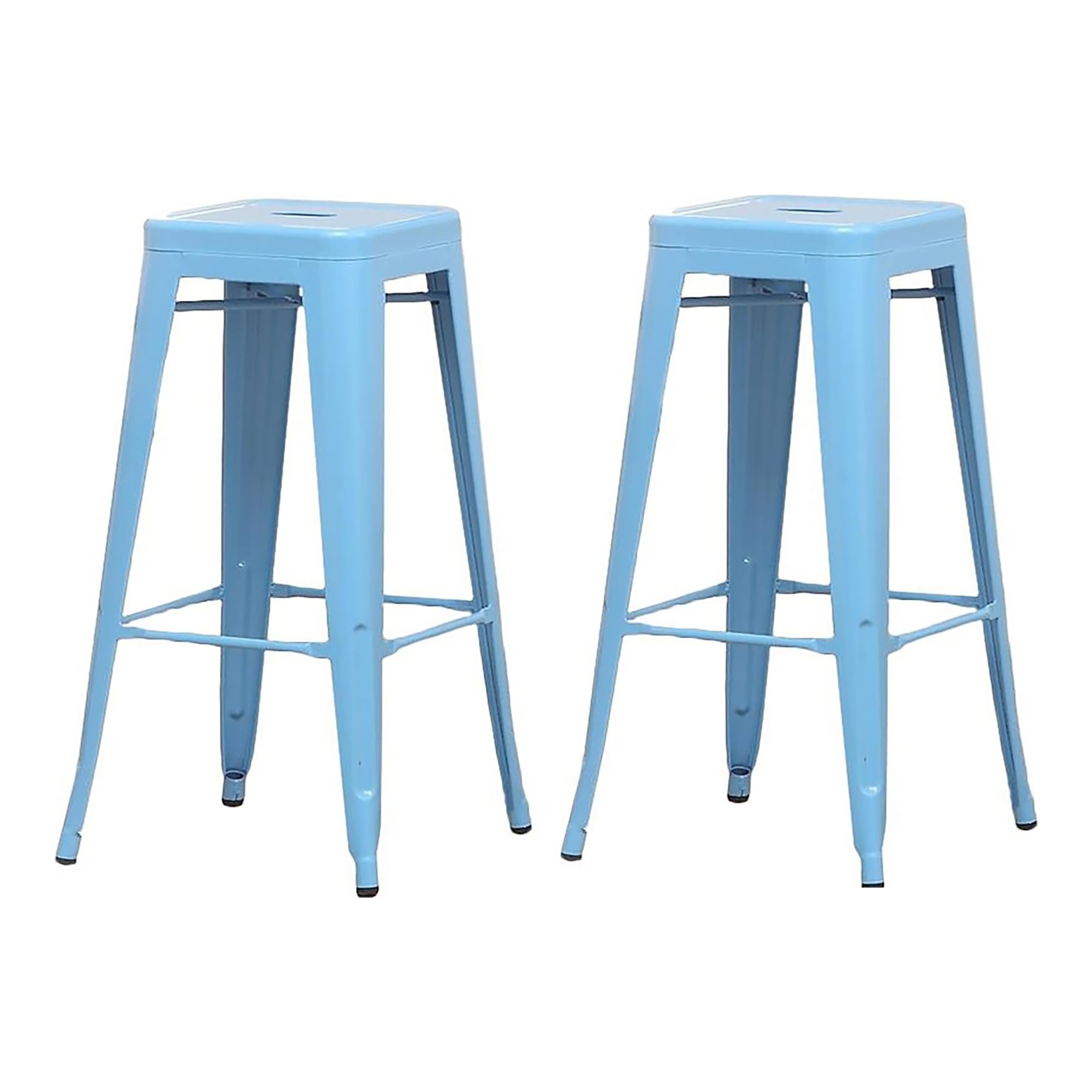 Karthe Modern Steel Stool Set of 2 - Blue Bar Stools for Kitchen Island, Counter Height & Industrial Style Home Decor - Durable Metal Stools with Comfortable Seat