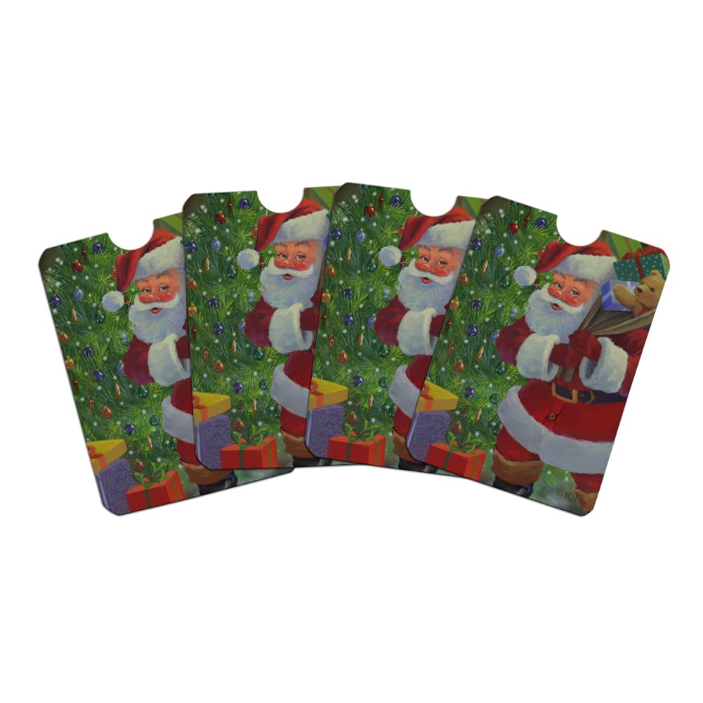 Santa Claus Christmas Toy Bag with RFID Blocking Credit Card Holder - Set of 4 Wallet Protectors for Holiday Gift Storage & Travel Security