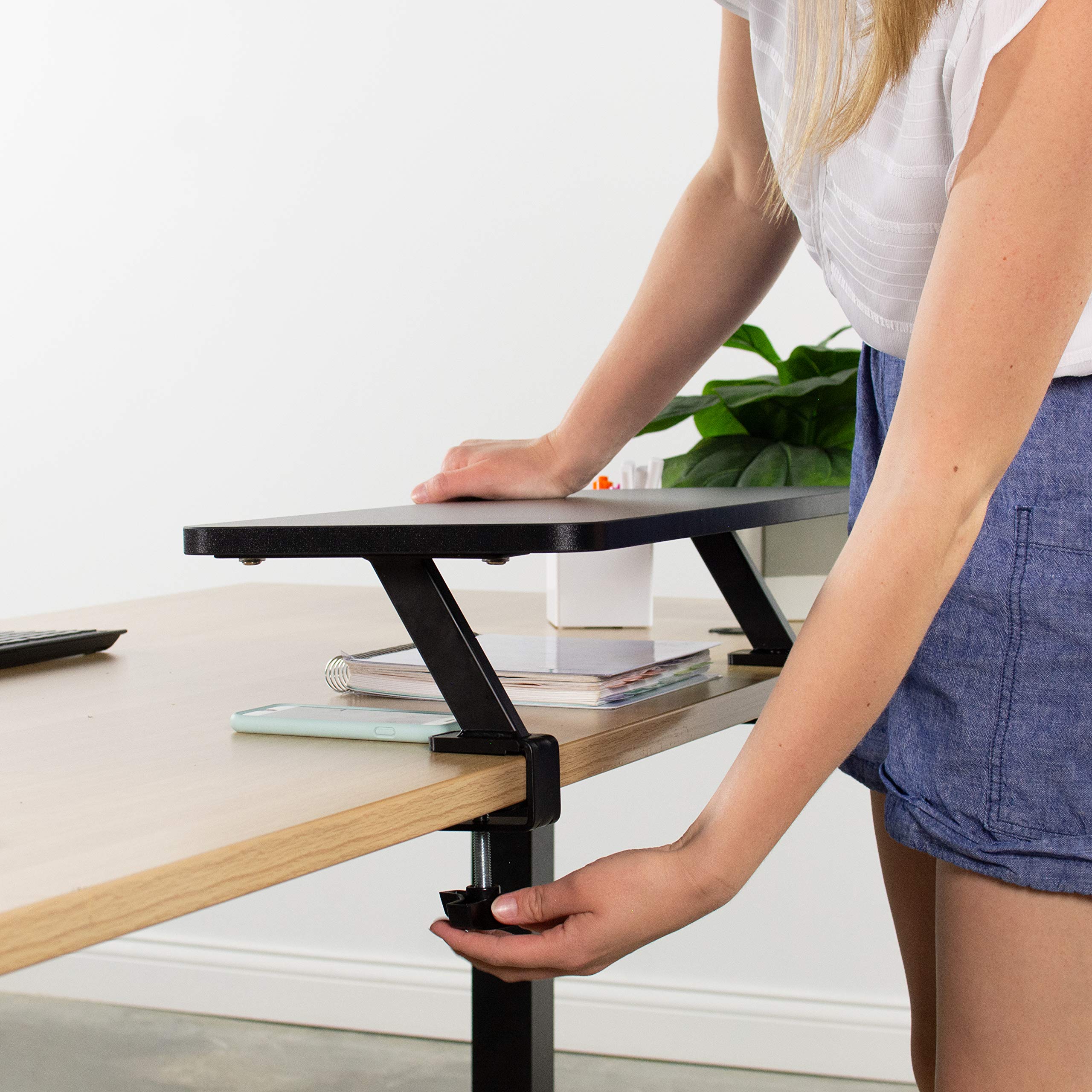 VIVO Black 26 Inch Clamp-On Ergonomic Monitor Stand Riser - Adjustable Desk Shelf Organizer for Single Computer Screen or Laptop | Perfect for Home Office, Gaming Setup & Workspace Organization