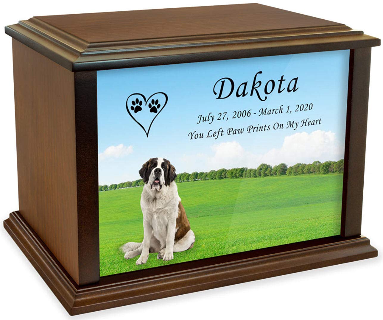 Personalized Saint Bernard Dog Wooden Cremation Urn for Ashes - Custom Pet Memorial Urn for Small to Medium Dogs up to 75lbs - Perfect for Home Memorials, Pet Altars & Rainbow Bridge Tributes