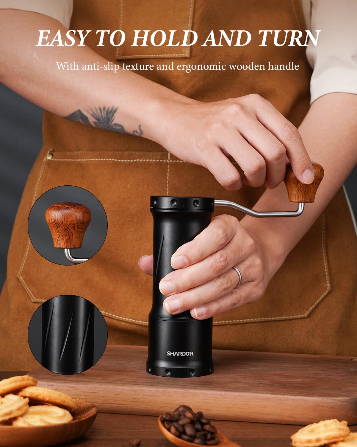 SHARDOR Professional Manual Coffee Grinder - 420 Stainless Steel Conical Burr, Adjustable Coarseness, 1.06oz Large Capacity for Espresso, French Press, Pour Over & Cold Brew at Home or Office