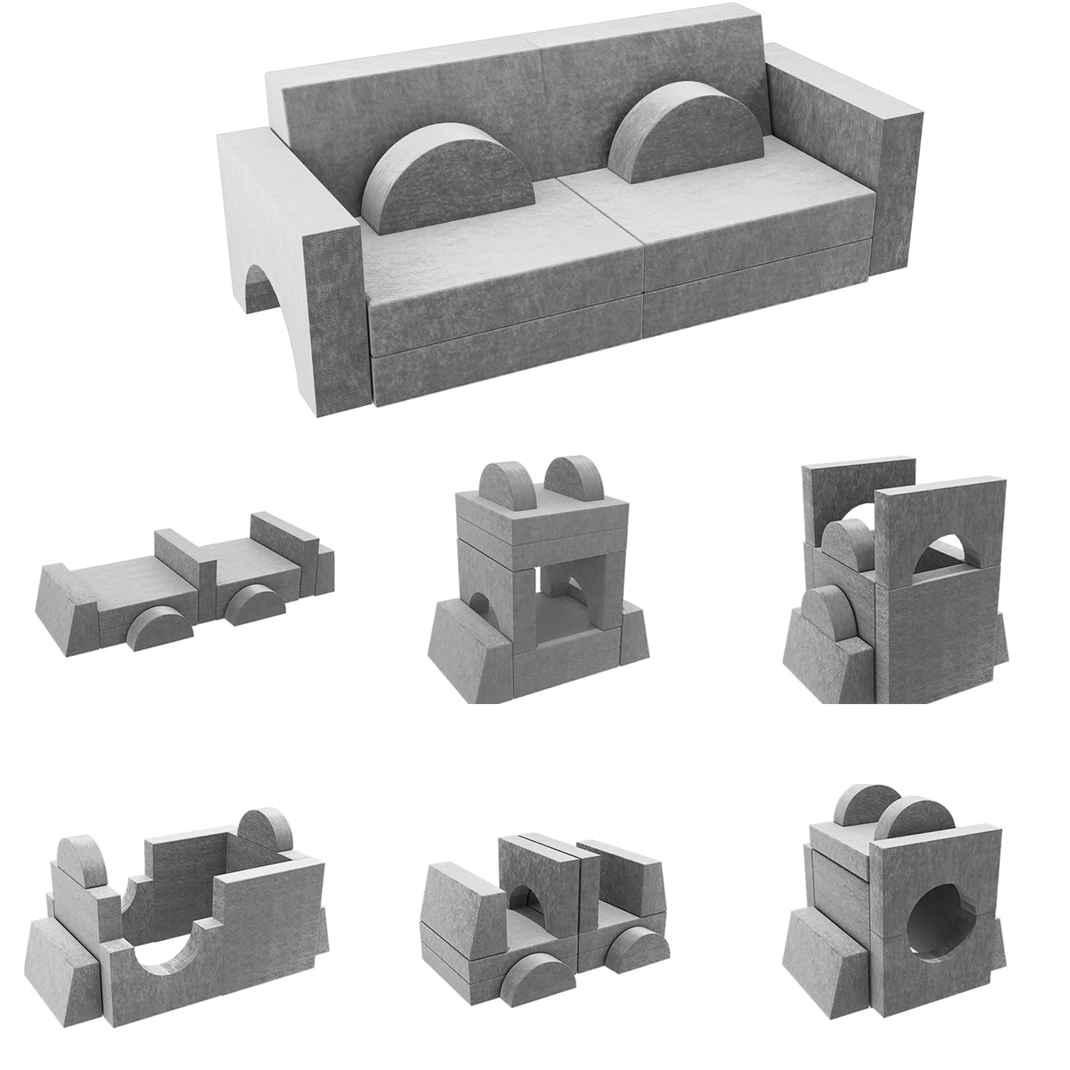 BXCSMFA Modular Kids Play Couch - Foldable Foam Sofa for Toddlers, Convertible Building Fort & Nugget Couch for Playroom & Bedroom (Grey/Style 2) - Perfect for Indoor Play, Reading Nook & Creative Fort Building