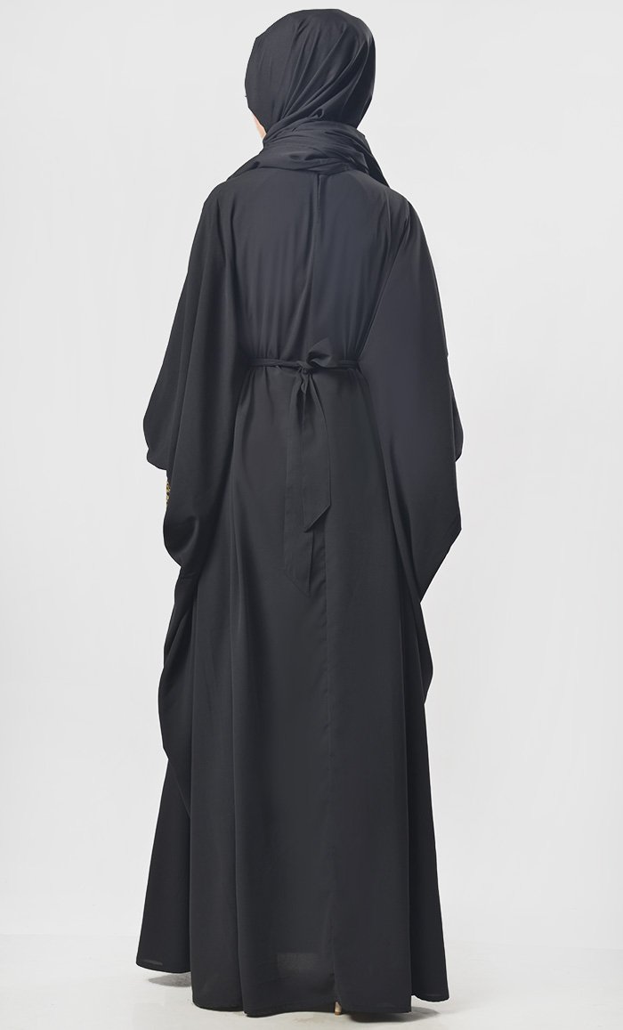 Elegant Black Aari Work Embroidered Abaya Dress for Women - Perfect for Eid, Weddings, and Special Occasions
