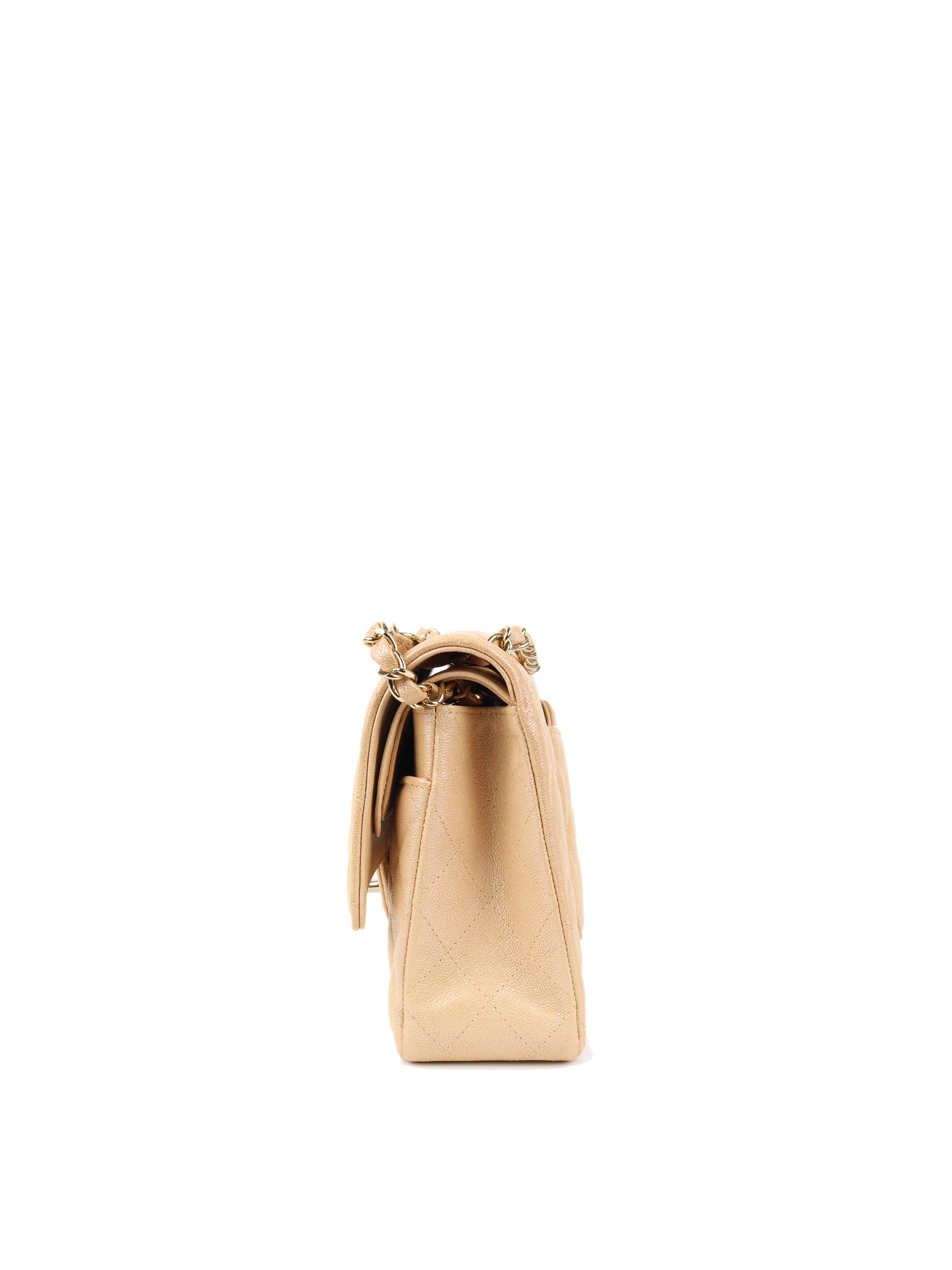 Chanel Iridescent Beige Caviar Medium Double Classic Flap Bag with Light Gold Hardware - Luxury Shoulder Bag for Women, Perfect for Parties, Weddings & Special Occasions