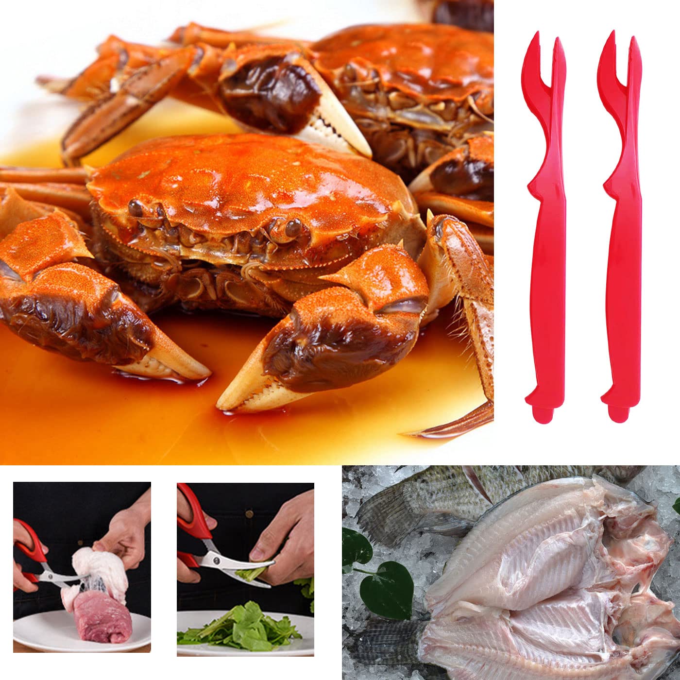 Premium Seafood Cracker & Sheller Set - 8-Piece Lobster & Crab Crackers with Forks (Red) - Perfect for Seafood Lovers, Dinner Parties & Beach Picnics