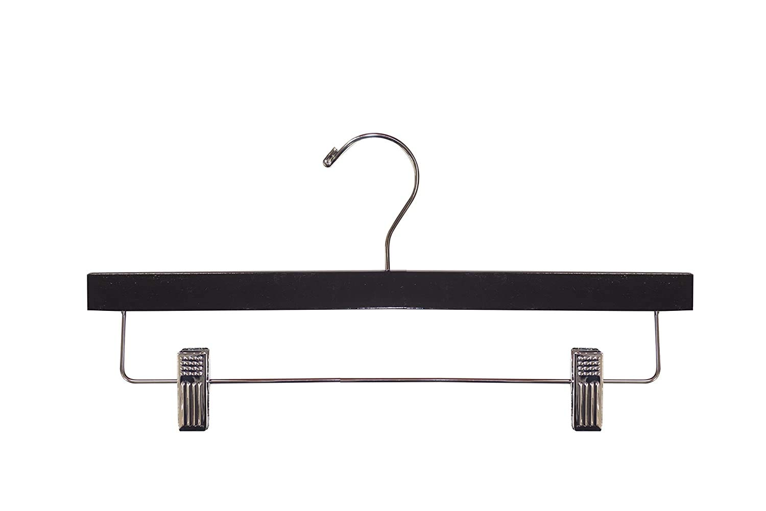 NAHANCO 2214RCCH10 14-Inch Wooden Clothes Hangers for Skirts & Pants - Chrome Hardware, Black (10-Pack) - Perfect for Closet Organization & Garment Protection