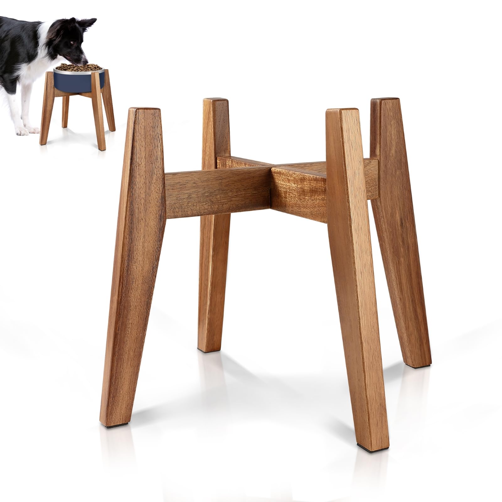 Elevated Dog Bowl Stand for Medium Dogs - Wooden Slow Feeder with Adjustable Height (Fits 9