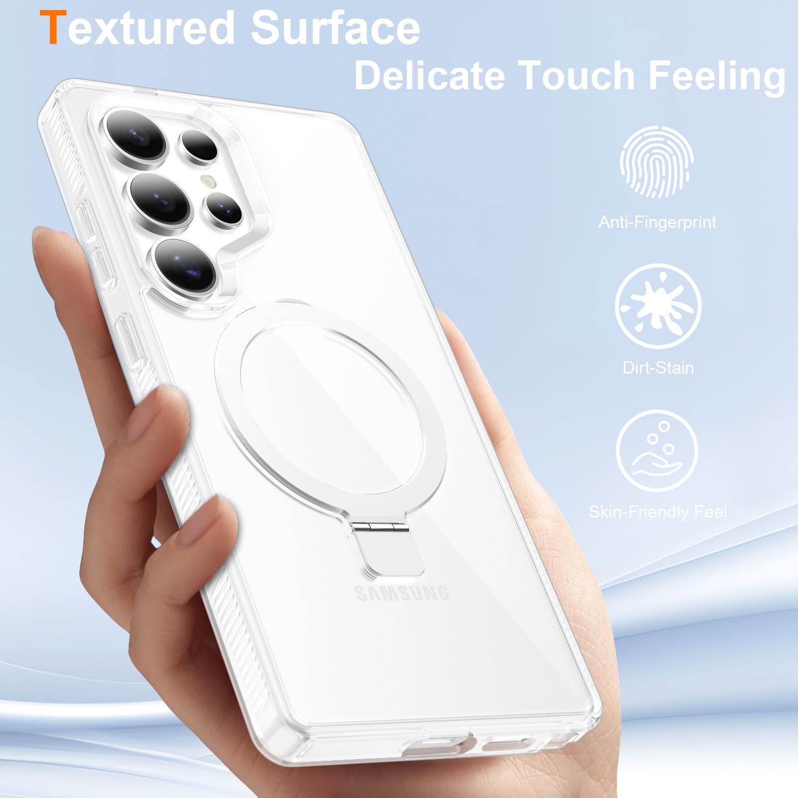 STERKER Magnetic Ring Stand Case for Samsung Galaxy S25 Ultra - Military Grade Drop Protection, Anti-Yellowing Clear Slim Case with Kickstand & Magnetic Mount - Perfect for Work, Travel, and Everyday Use