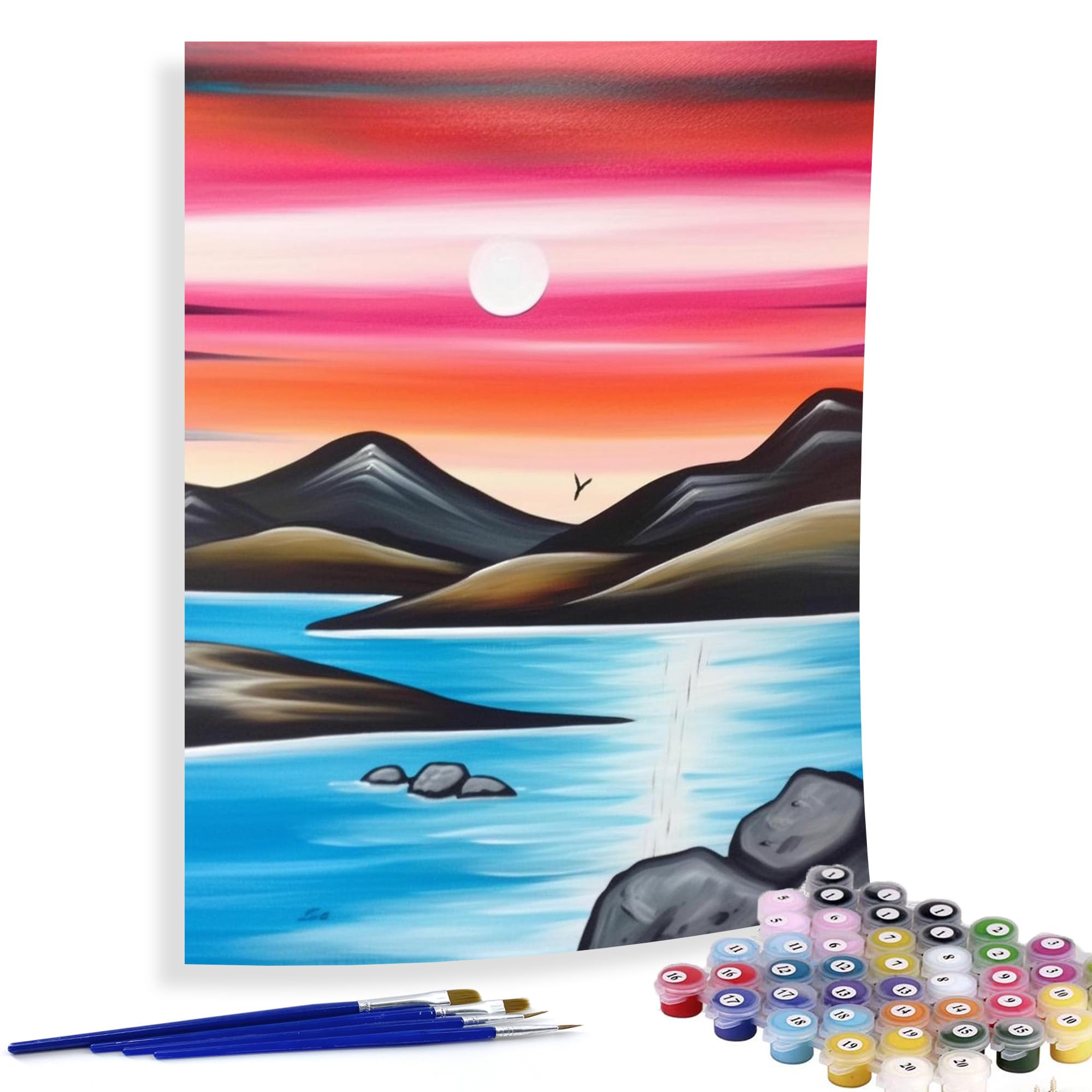 DIY Sunset Seascape Paint by Numbers Kit for Adults & Kids - 16x20 Inch Landscape Oil Painting with Colorful Clouds & Seagulls - Beginner Friendly Acrylic Art for Home Wall Decor | Perfect for Relaxation, Gift Giving & Family Bonding Activities