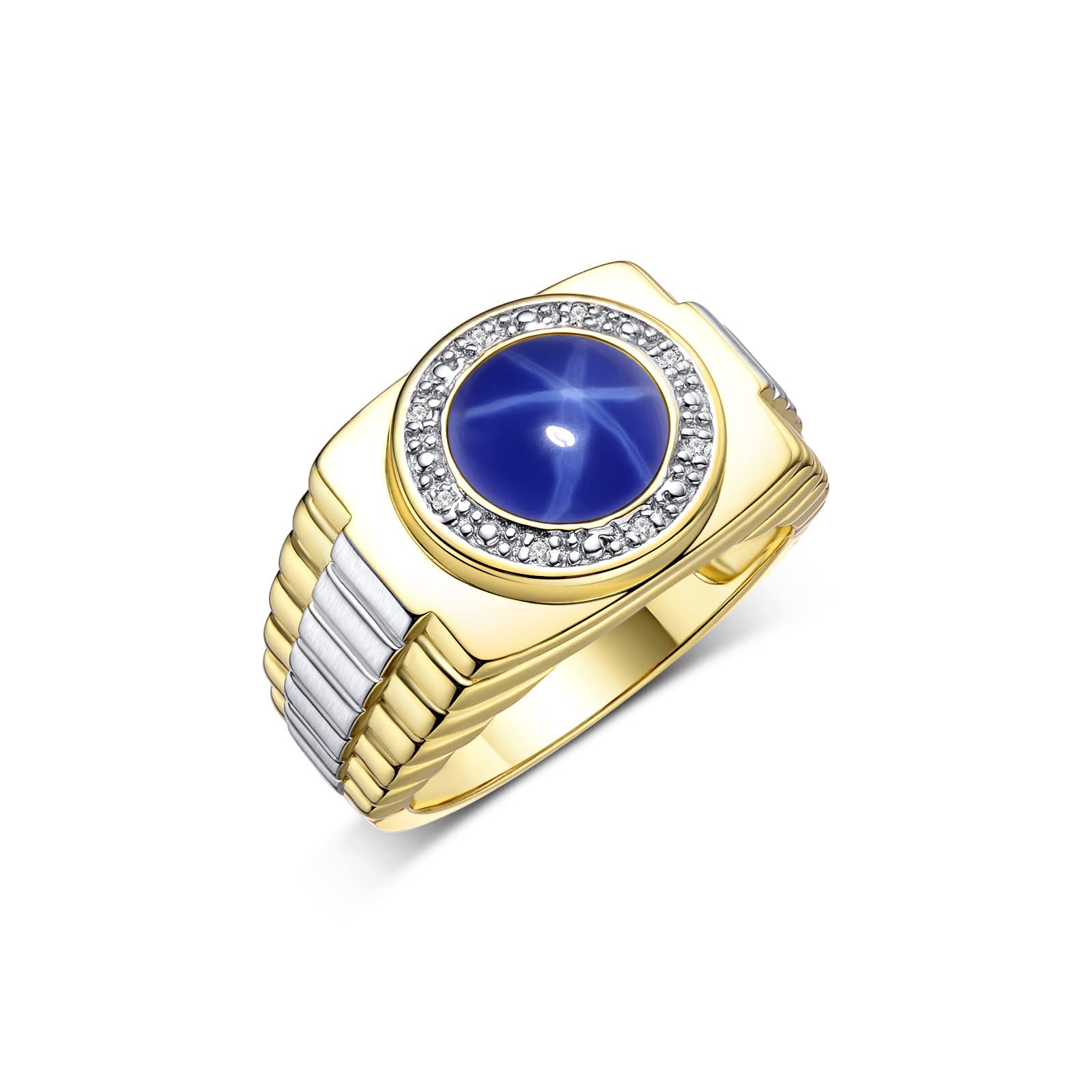Rylos Men's Rings: Round Cabochon Gemstone & Diamond Designer Rings for Men - Yellow Gold Plated Silver Ring Sizes 8-13 | Perfect for Weddings, Anniversaries & Special Occasions | Men's Fashion Jewelry