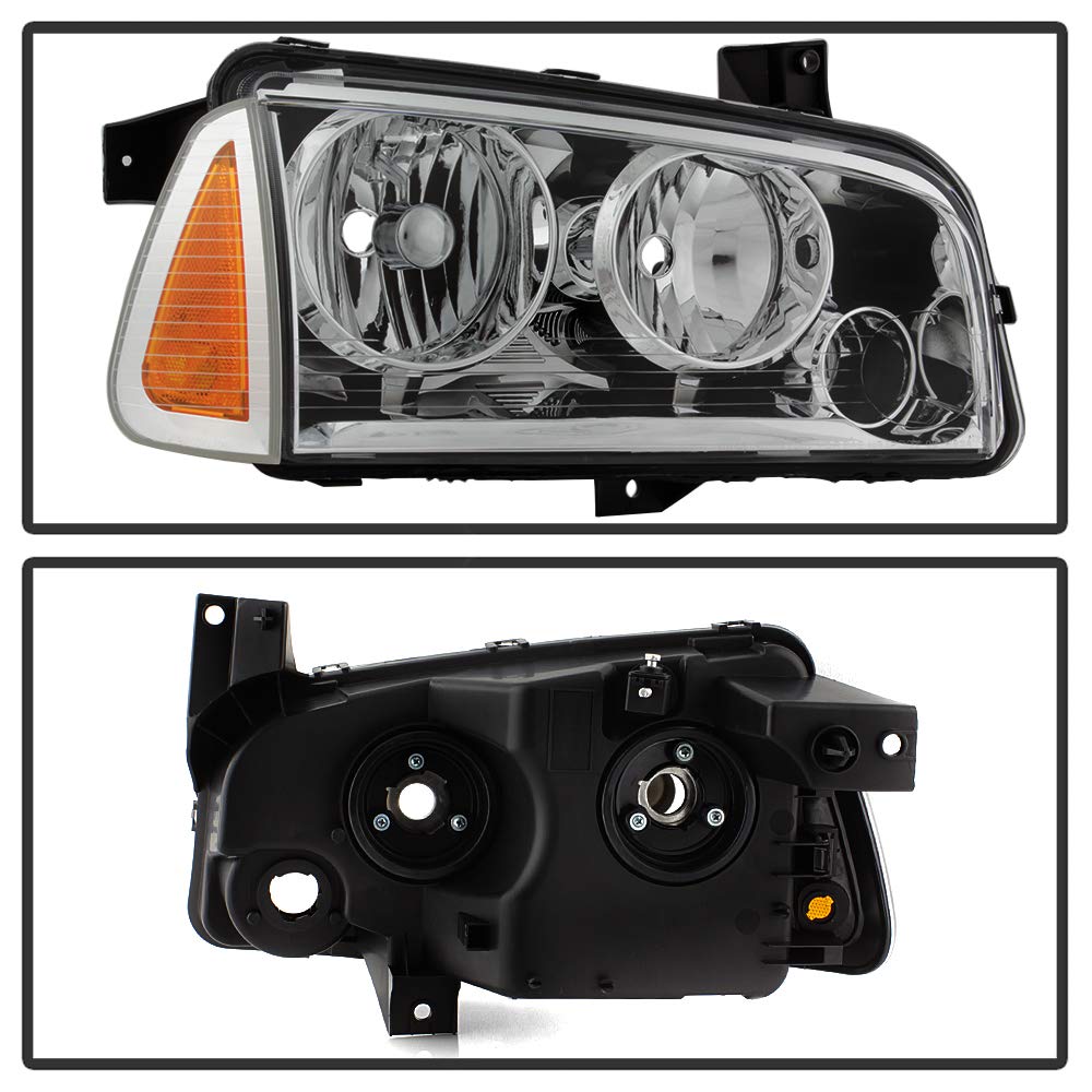 ACANII Chrome Housing Headlights & Corner Lights for 2006-2010 Dodge Charger - 4Pcs Set (Driver & Passenger Side) | High-Performance Lighting Upgrade for Night Driving & Enhanced Style