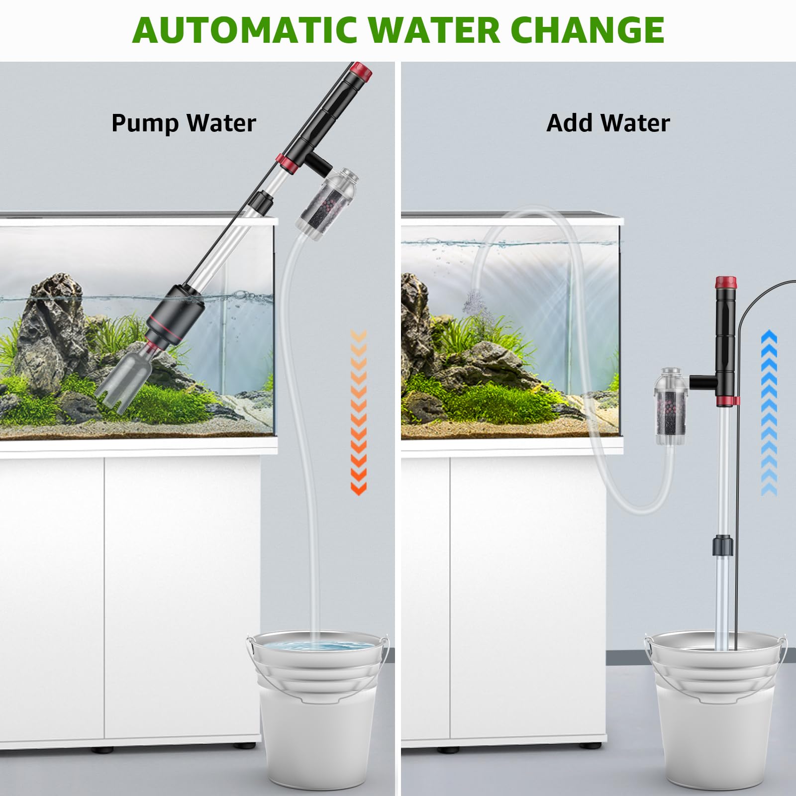 24W Electric Aquarium Gravel Cleaner - Powerful Vacuum with Strong Suction for Automatic Water Changes, Sand Washing & Algae Removal | Ideal for Fish Tank Maintenance, Water Circulation & Timed Cleaning in Home & Office Aquariums