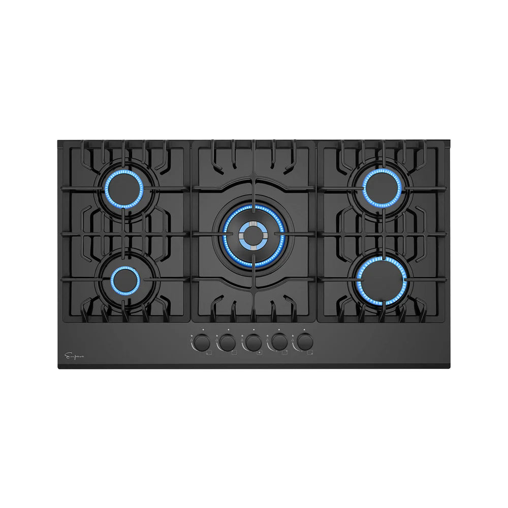 Empava 30-Inch Built-In Gas Cooktop with 5 Italian SABAF Burners - NG/LP Convertible, Black Tempered Glass - Perfect for Modern Kitchens & Professional Cooking