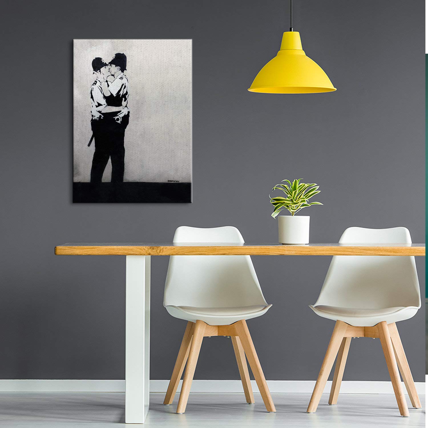 Banksy Canvas Art Print - Cops Kissing Street Graffiti Wall Decor - Urban Police Deputy Gay Artwork for Living Room, Bedroom & Office