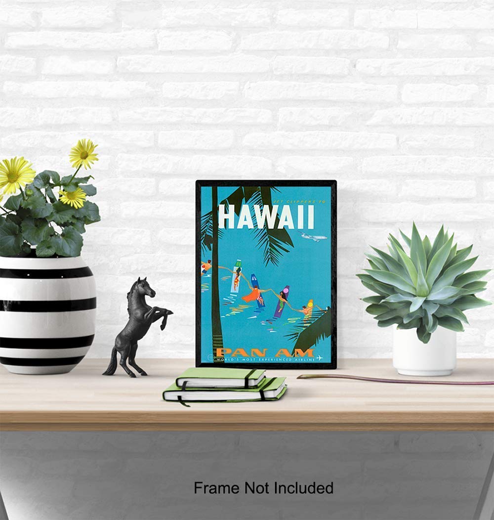 Hawaii Travel Poster Wall Art Print - Tropical Hawaiian Home Decor for Beach House, Bedroom, Bathroom & Living Room - Perfect Gift Idea - 8x10 Unframed Photo - Ideal for Vacation Vibes, Coastal Decor & Tropical Theme Rooms