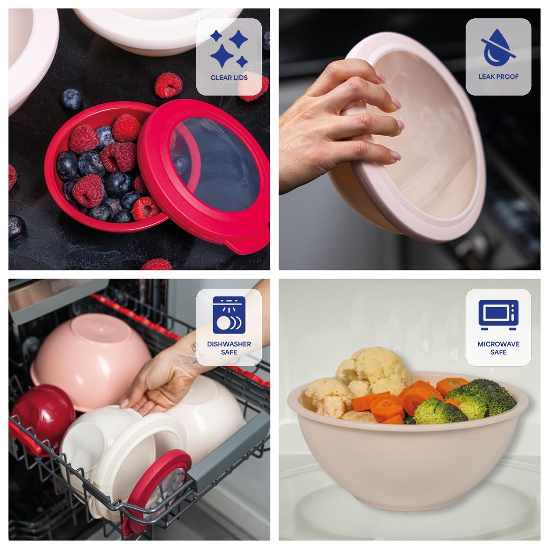 WHYSKO 12-Piece Colorful Plastic Mixing Bowl Set with Lids - Food Prep, Storage & Serving Bowls - Dishwasher & Microwave Safe for Baking, Cooking - Perfect for Kitchen, Meal Prep & Party Serving