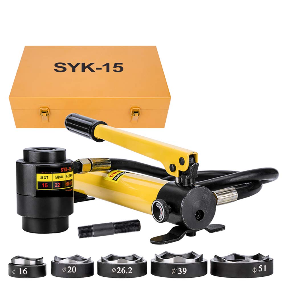 NEWTRY 15T Hydraulic Hole Digger & Metal Hole Punch Tool Kit - Heavy Duty Hydraulic Hole Maker for Metal, Wood & Concrete - Perfect for Construction, Fencing & DIY Projects (Model SYK-15A)
