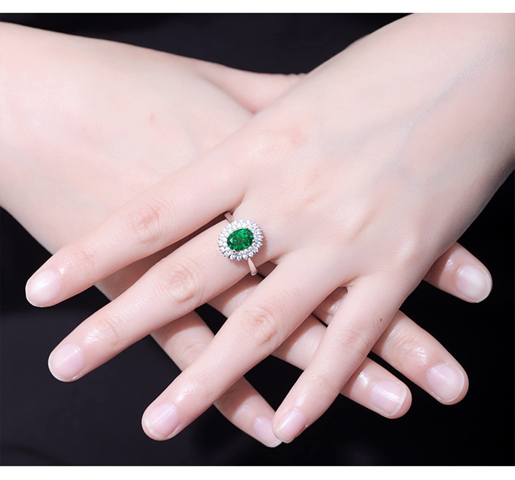 Gualiy Women's Sterling Silver Wedding Band, Engagement Ring with Sunflower Design & 1ct Created Emerald – Size 5.5-11 | Perfect for Bridal Jewelry, Anniversary Gifts & Special Occasions