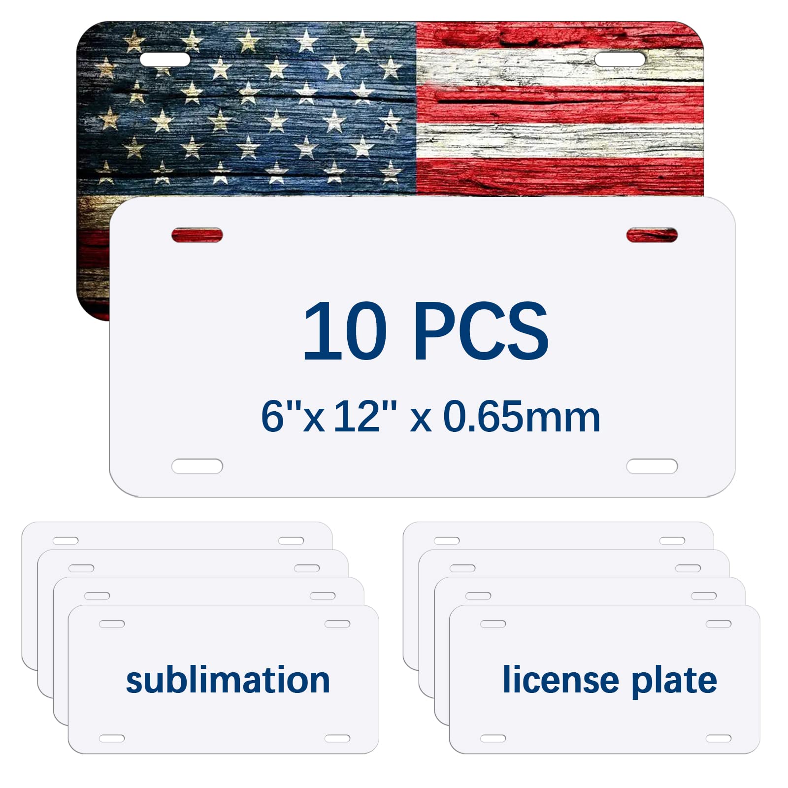 10 Pack Sublimation License Plate Blanks 6x12 Inches - 0.65mm White Aluminum Metal Plates for Car Front Tags & DIY Customization - Perfect for Personalized Gifts, Vehicle Decoration & Craft Projects