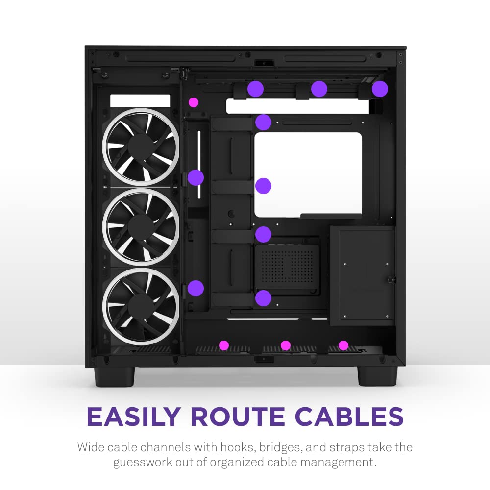 NZXT H9 Elite ATX Mid-Tower PC Gaming Case - 3 x 120mm RGB Fans with Controller - Tempered Glass Panels - 360mm Radiator Support - Cable Management System - Black | Perfect for High-Performance Gaming Rigs & Custom Water Cooling Builds