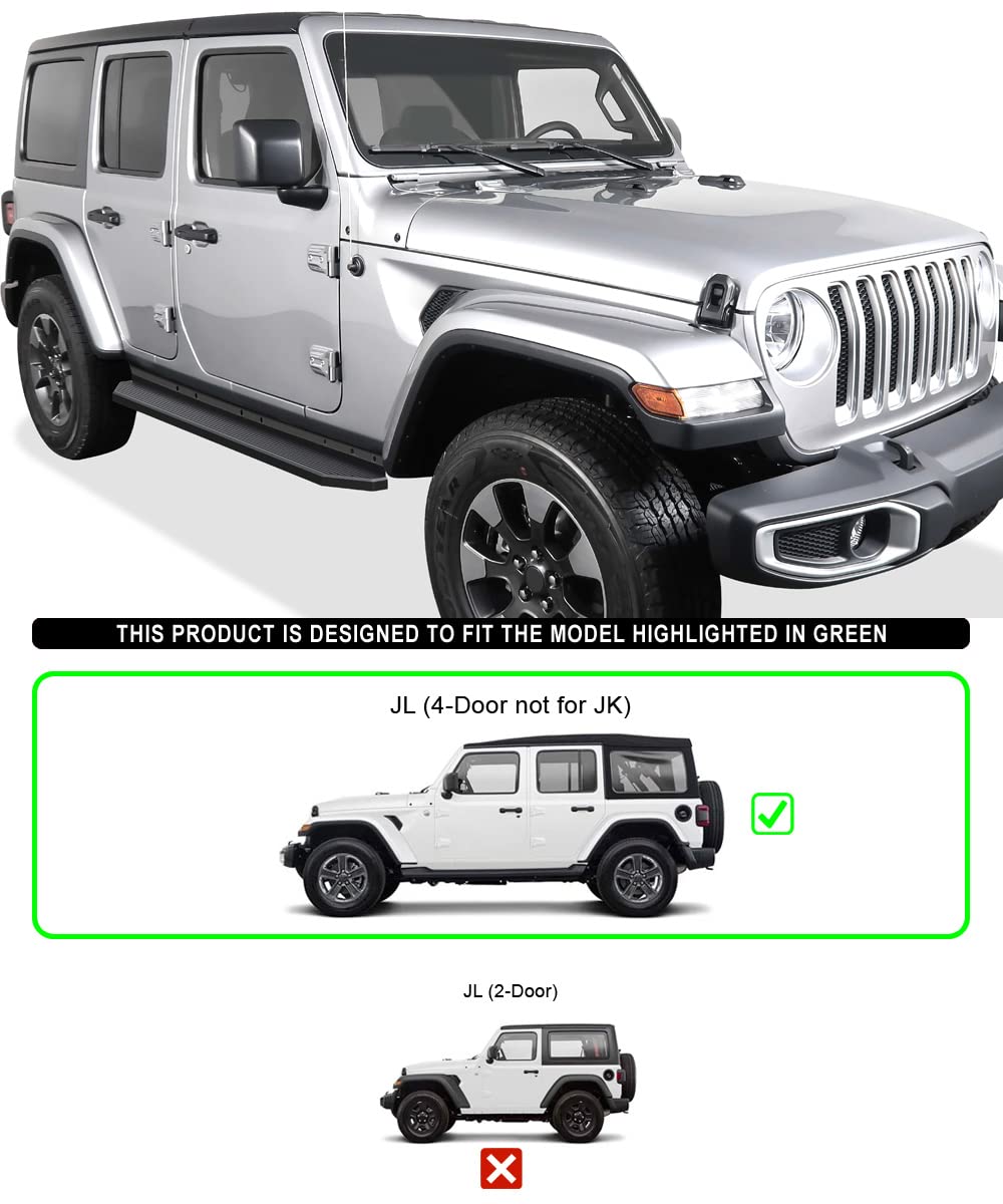 APS 6-Inch Black Aluminum Running Boards Nerf Bars Side Steps for Jeep Wrangler JL 2018-2025 4-Door (Including 4xe Models) - Off-Road Adventure & Daily Driving Upgrade (Requires Removal of Factory Sidesteps/Rock Rails)