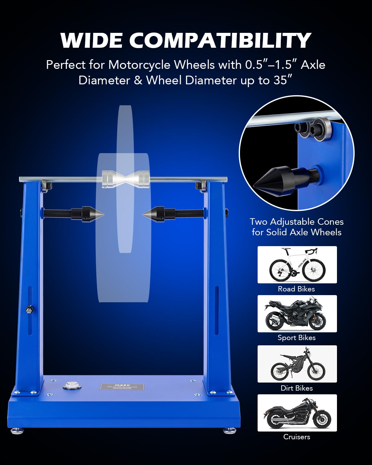 Orion Motor Tech Heavy Duty Motorcycle & Bicycle Wheel Balancer Stand - Adjustable Truing Pointer for Sport Dirt Bike Wheels - Perfect for DIY Repairs, Tire Balancing & Wheel Alignment in Home Garages