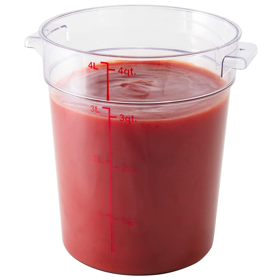 Restaurantware Met Lux 4 Quart (3.8L) Clear Plastic Food Storage Containers - 10-Pack Round Commercial Food Prep Buckets with Volume Markers (Lids Sold Separately) - Ideal for Restaurant Kitchen, Catering, Meal Prep & Bulk Food Storage